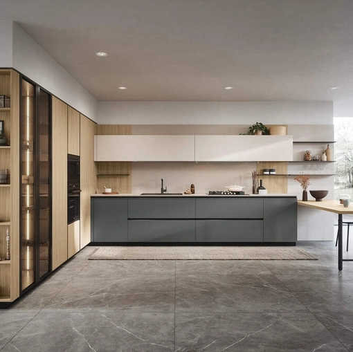 Cucina Moderna angolare con penisola Domino Composizione 01 di Prima Cucine