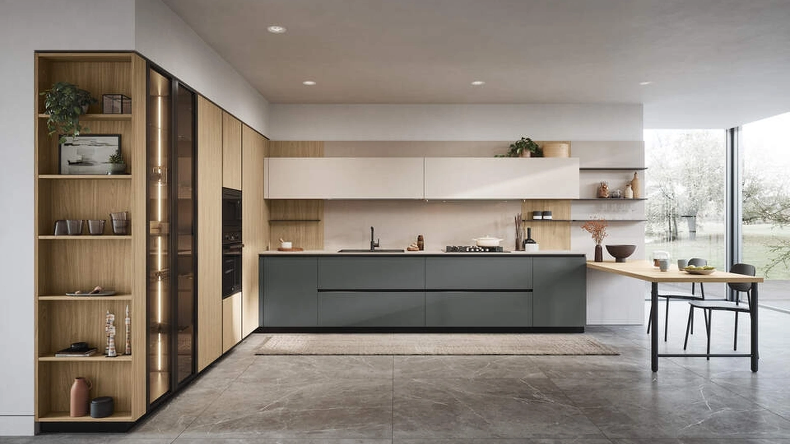 Cucina Moderna angolare con penisola Domino Composizione 01 di Prima Cucine