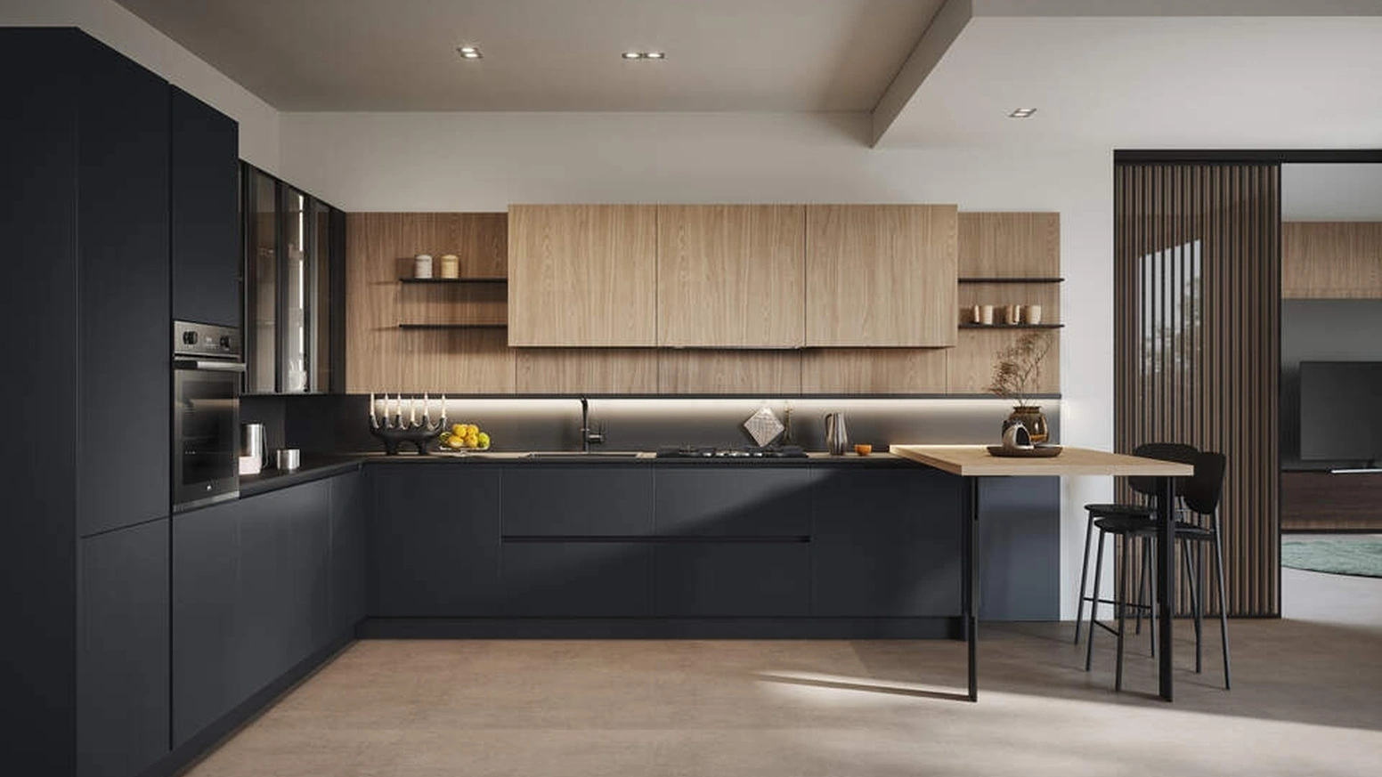 Cucina Moderna angolare con penisola Domino Composizione 08 di Prima Cucine