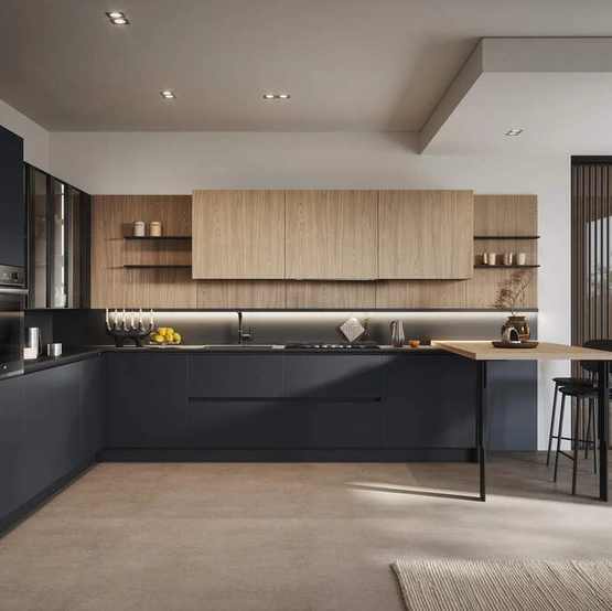 Cucina Moderna angolare con penisola Domino Composizione 08 di Prima Cucine