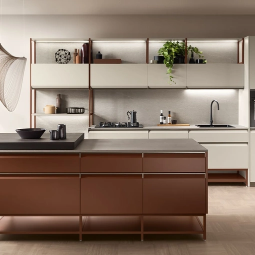 Cucina Moderna Formalia 03 in Grigio Chiaro e Ruggine di Scavolini