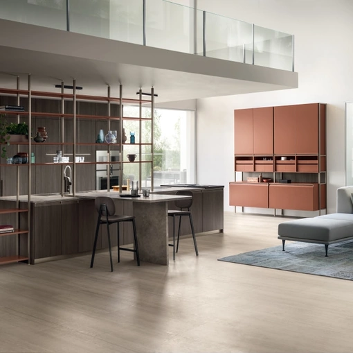 Cucina Moderna Formalia 07 in Noce Arabica e laccato Ruggine di Scavolini