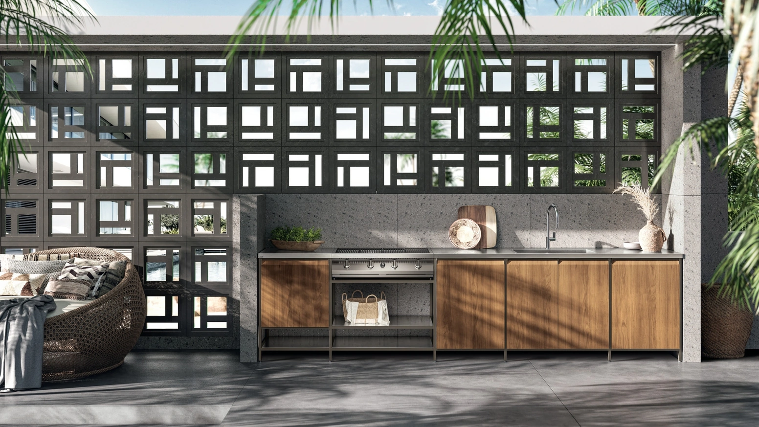 Cucina Moderna lineare in tek Formalia Outdoor 05 di Scavolini