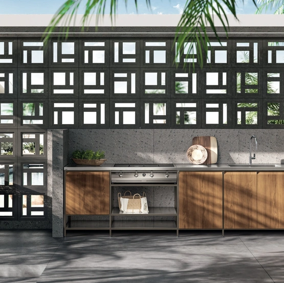 Cucina Moderna lineare in tek Formalia Outdoor 05 di Scavolini