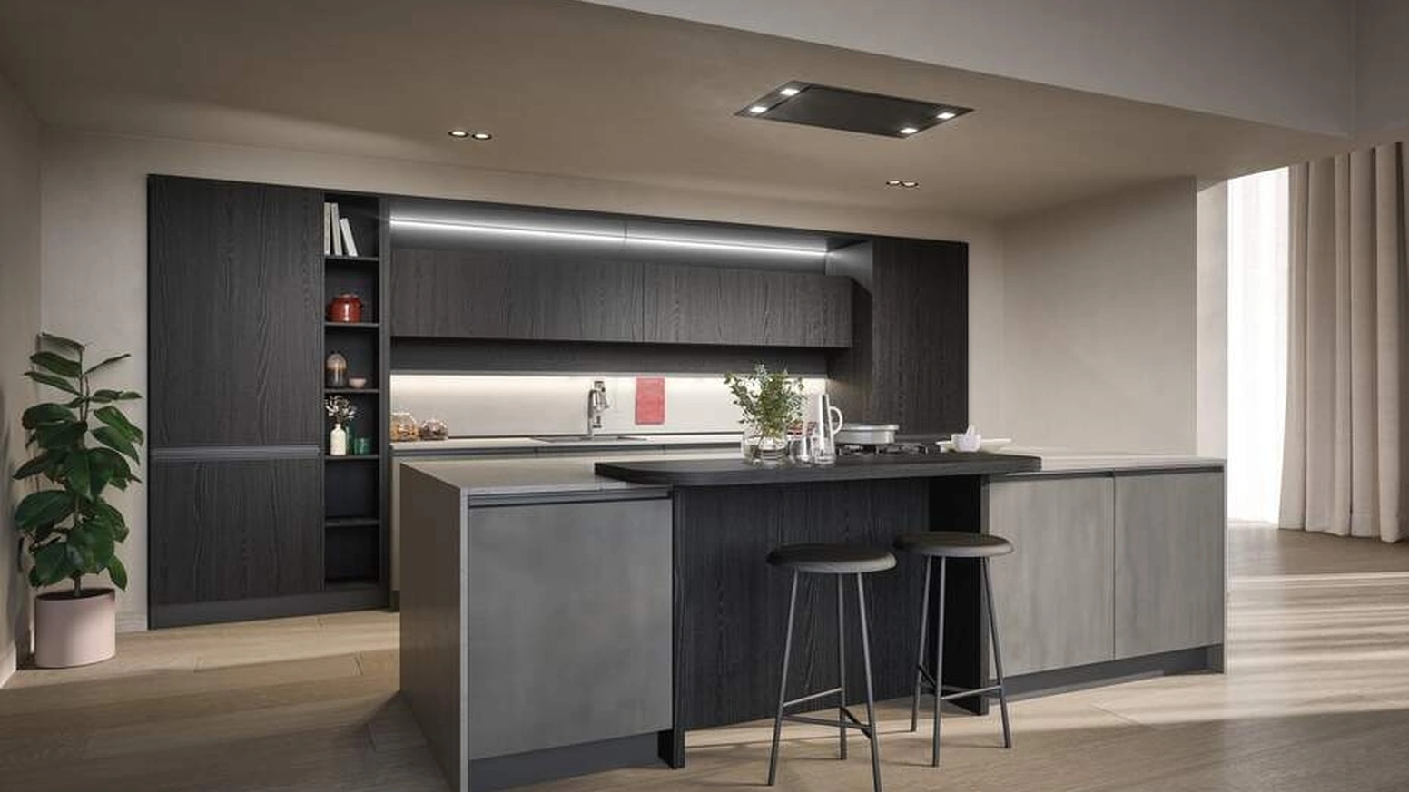 Cucina Moderna con isola Hera Composizione 04 in melaminico e laminato di Prima Cucine