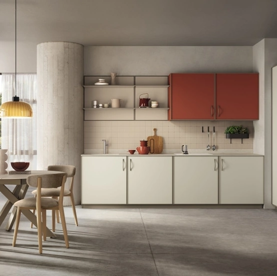 Cucina Moderna Jeometrica 03 in decorativo Bianco Puro e Paprika di Scavolini