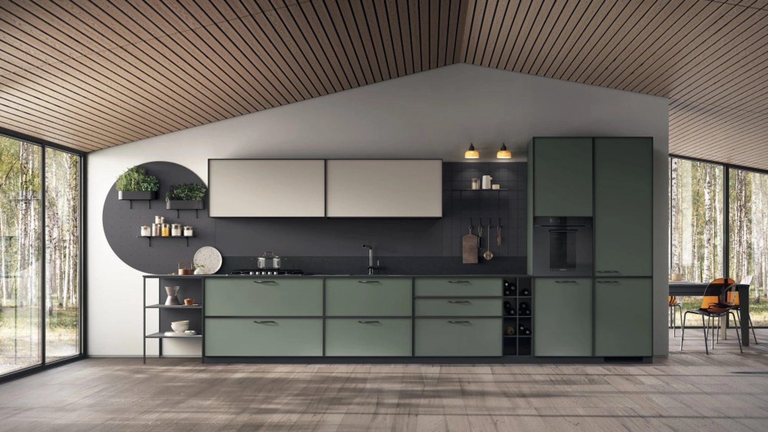 Cucina Moderna Jeometrica 04 in decorativo Selva e Soft Beige di Scavolini