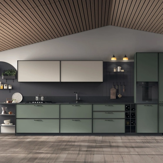 Cucina Moderna Jeometrica 04 in decorativo Selva e Soft Beige di Scavolini