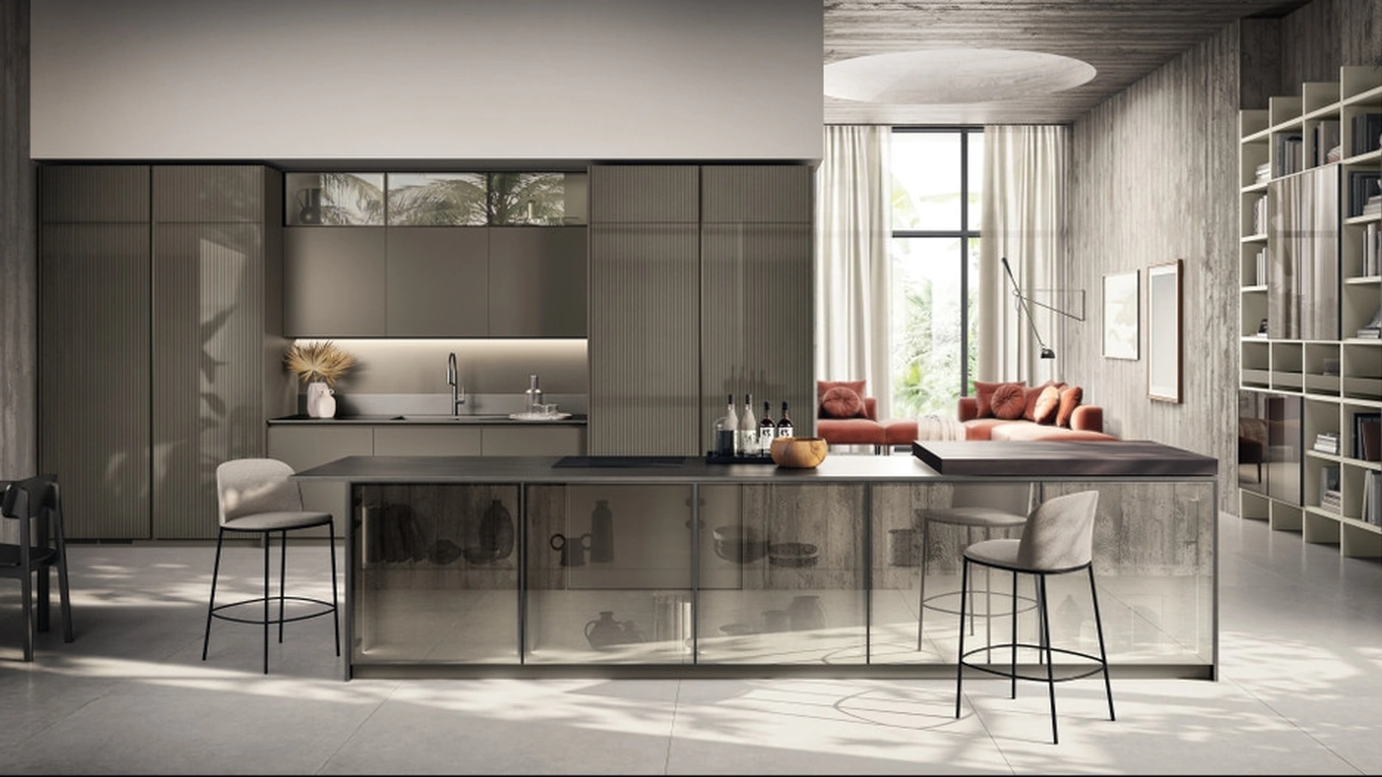 Cucina Moderna Libra 01 in laccato lucido e opaco effetto Perlato Cuvée di Scavolini