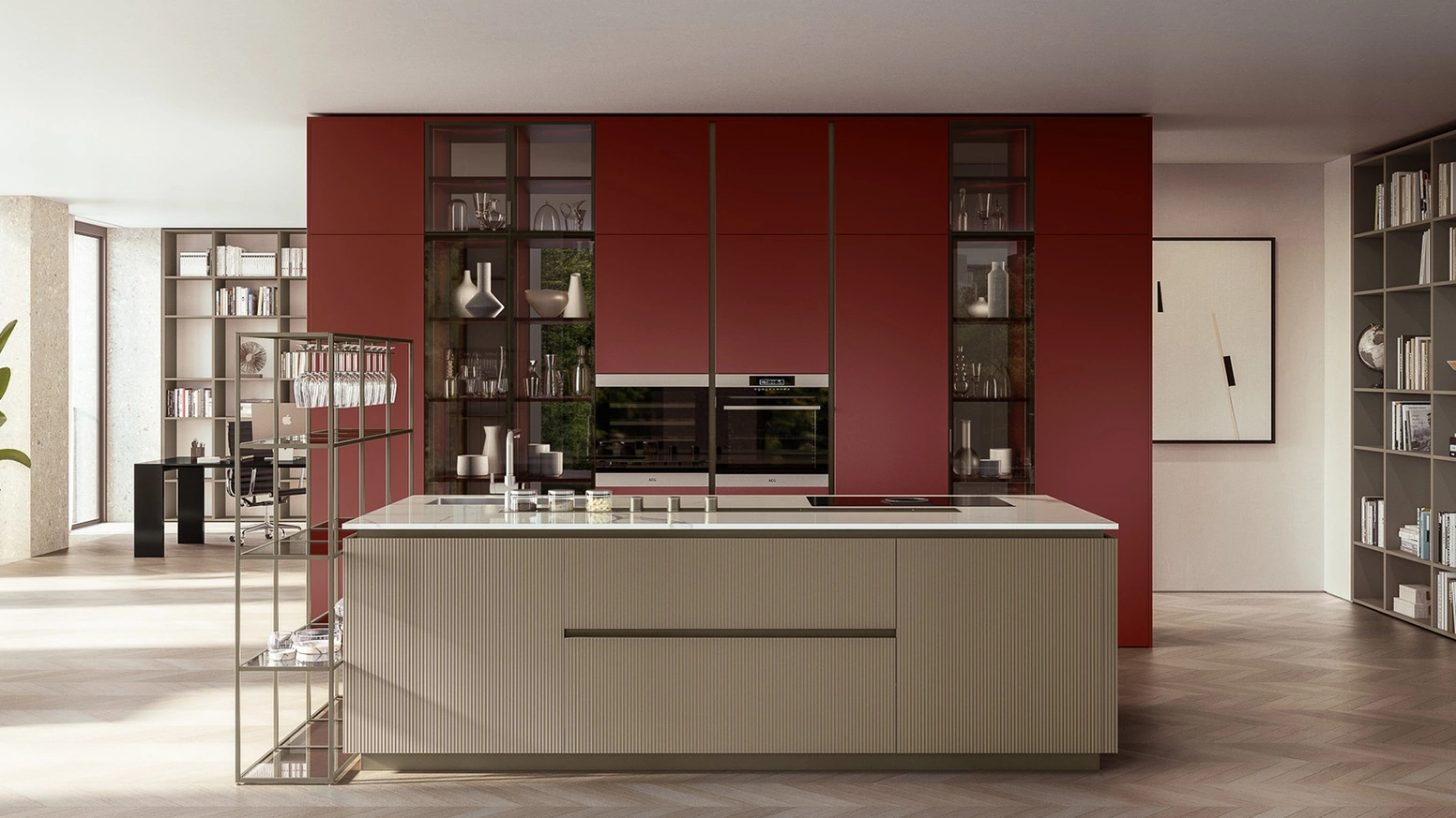 Cucina Moderna in laccato con isola in vetro Lounge 04 di Veneta Cucine