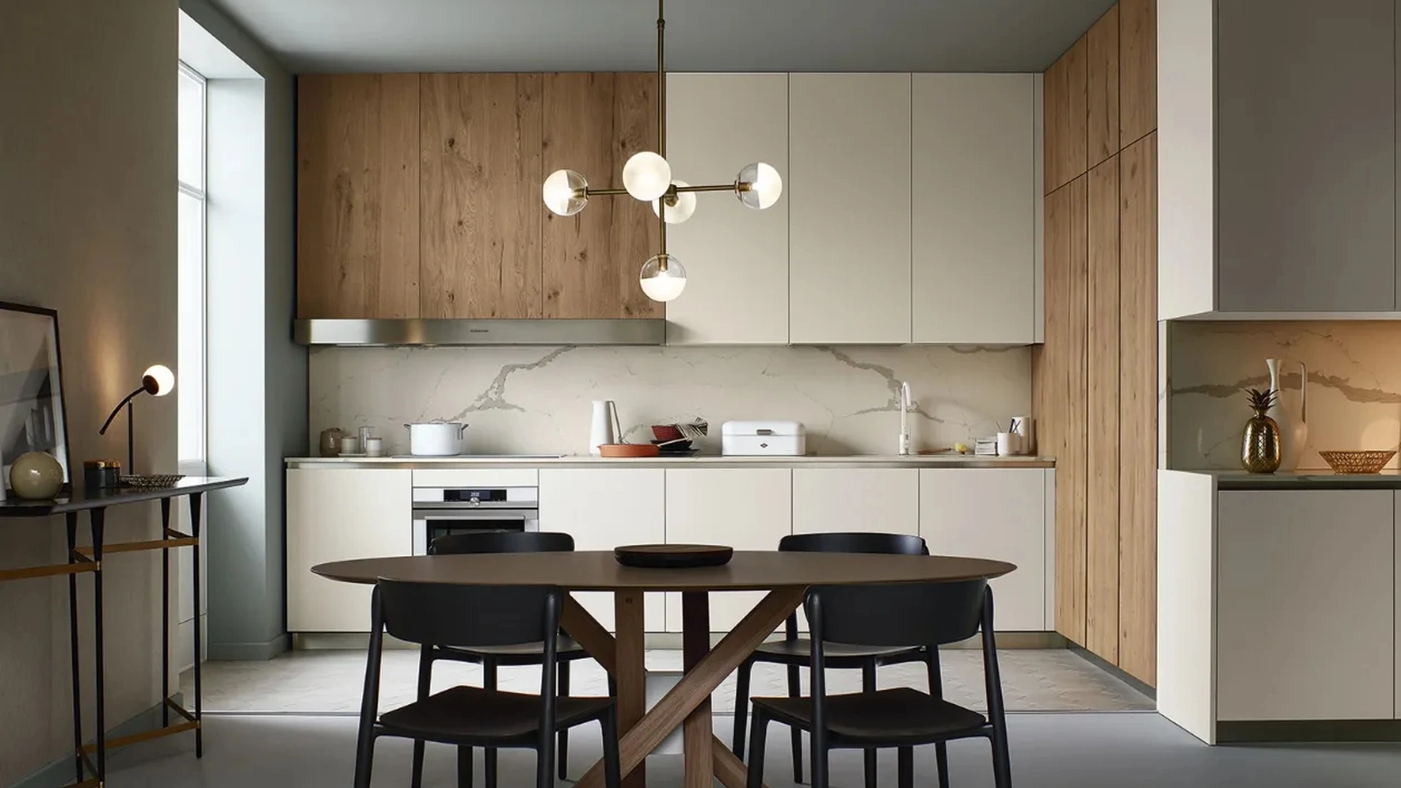 Cucina Moderna Lounge 10 in laminato Bianco Kos e Rovere di Veneta Cucine