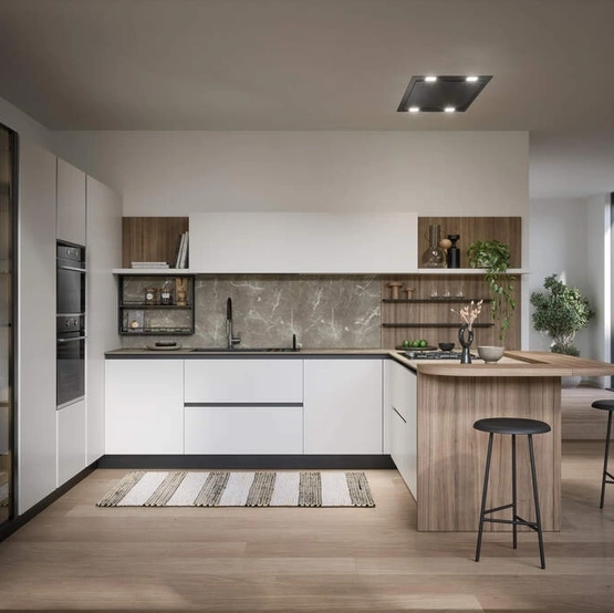 Cucina Moderna con penisola Luce Composizione 01 di Prima Cucine