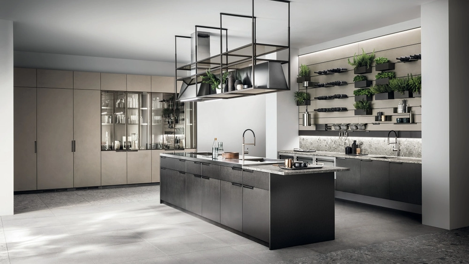Cucina Moderna Mia 01 in Acciaio Scuro e Biomalta Argilla Dehli di Scavolini