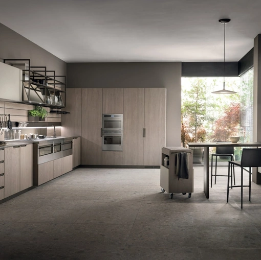 Cucina Moderna Mia 02 in Rovere Gessato e Biomalta Argilla Lima di Scavolini