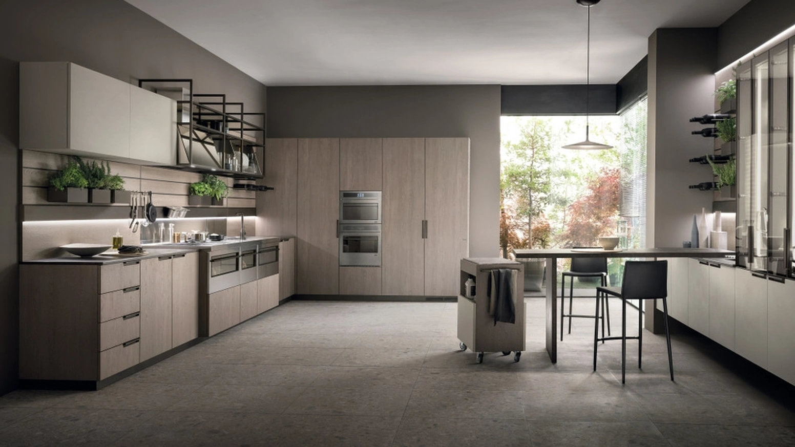 Cucina Moderna Mia 02 in Rovere Gessato e Biomalta Argilla Lima di Scavolini
