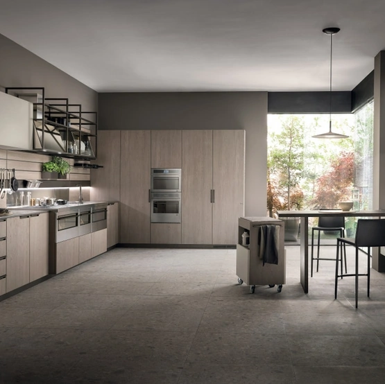 Cucina Moderna Mia 02 in Rovere Gessato e Biomalta Argilla Lima di Scavolini