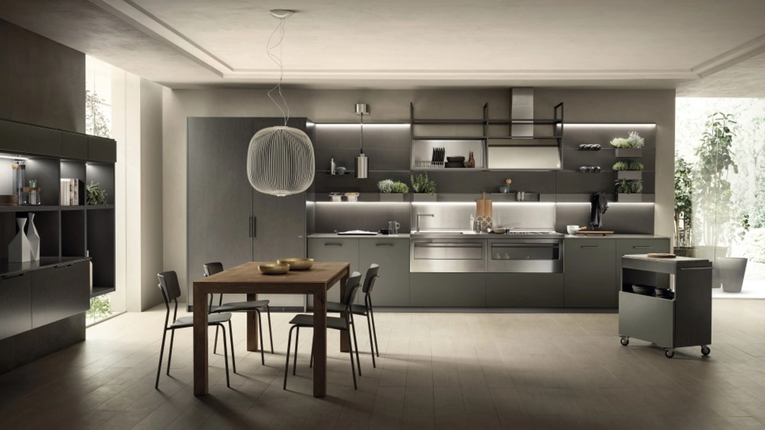 Cucina Moderna Mia 04 Verde Minerale e Acciaio Scuro di Scavolini