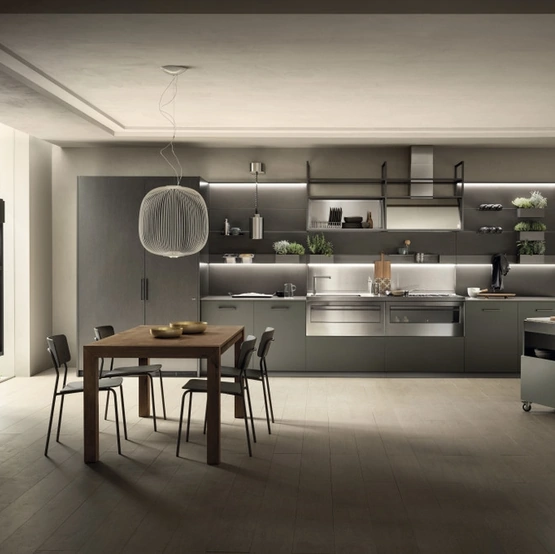 Cucina Moderna Mia 04 Verde Minerale e Acciaio Scuro di Scavolini