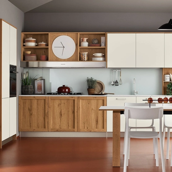 Cucina Moderna angolare Milano 05 in laccato Bianco e Rovere Nodoso di Veneta Cucine