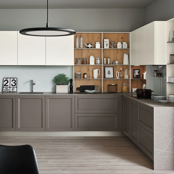 Cucina Moderna angolare Milano 06 in laccato Grigio e Bianco di Veneta Cucine