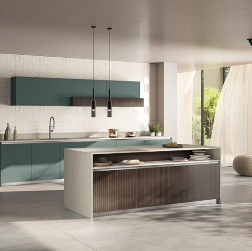 Cucina Moderna Mira 02 in decorativo Lodge e Fenix Verde Comodoro di Scavolini