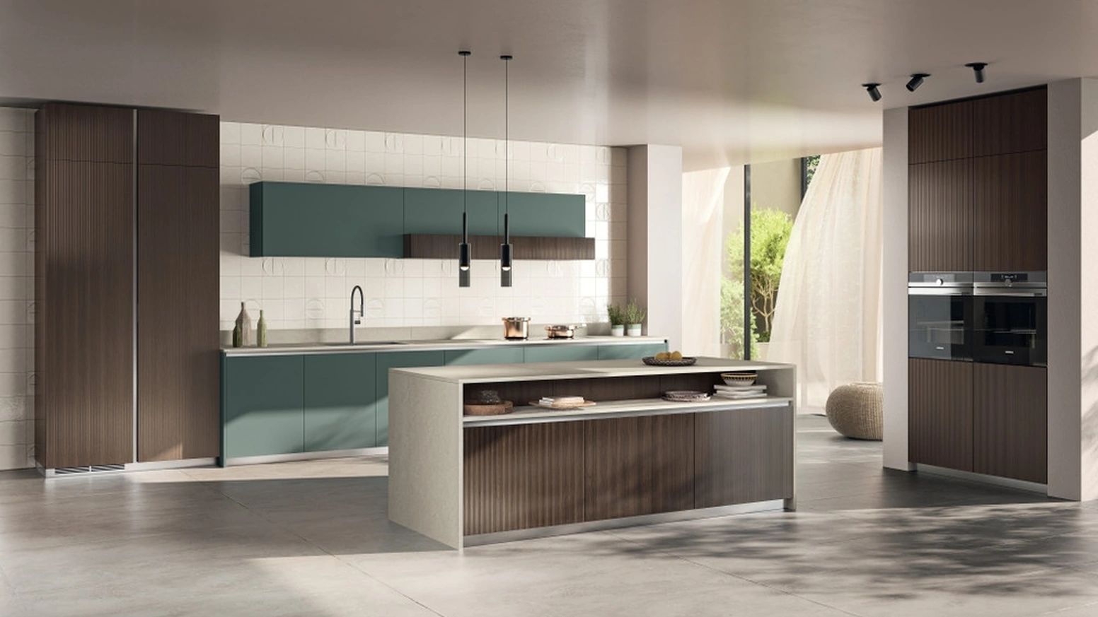 Cucina Moderna Mira 02 in decorativo Lodge e Fenix Verde Comodoro di Scavolini