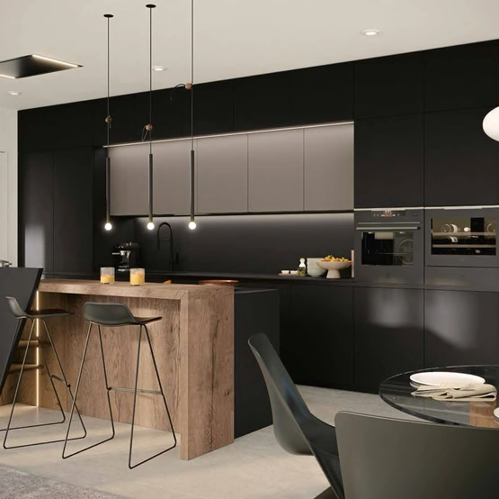Cucina Moderna in Fenix Nero con isola MK07 di Gentili Cucine