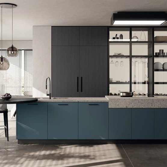 Cucina Moderna con isola Moda 02 in decorativo Quercia e laccato di Scavolini
