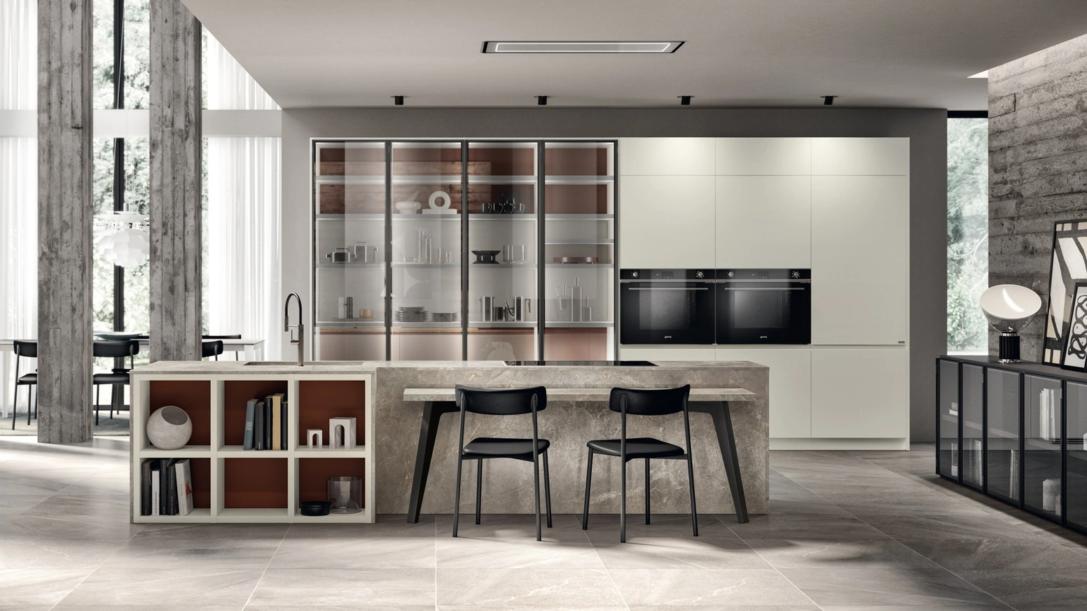 Cucina Moderna Motus 06 in laccato opaco Bianco Prestige di Scavolini