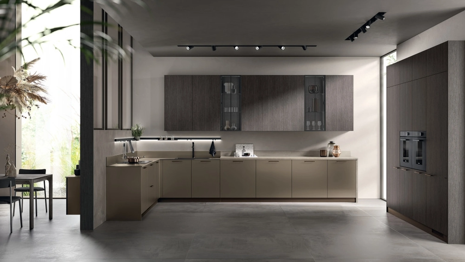 Cucina Moderna Musa 02 in vetro opaco Grigio Matera e decorativo Oriental di Scavolini