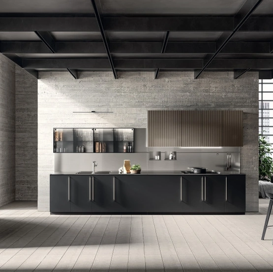 Cucina Moderna Musa 03 in Fenix Nero Ingo e laccato lucido effetto perlato di Scavolini