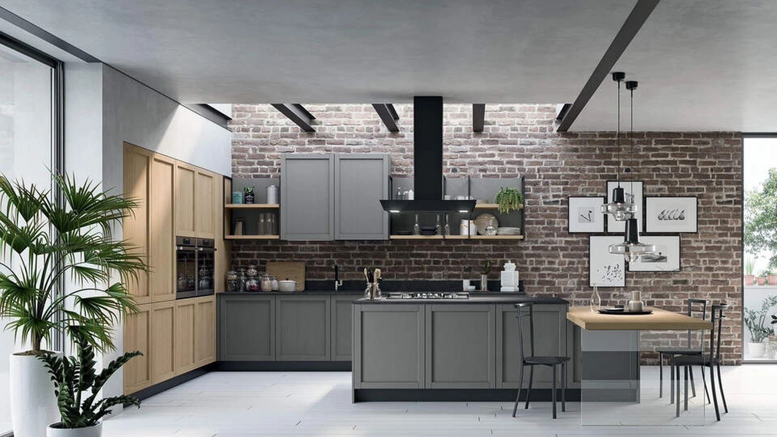 Cucina Moderna Noah Composizione 01 in legno laccato di Prima Cucine