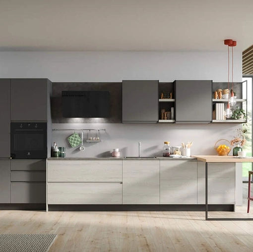 Cucina Moderna in laminato frassino e pet con penisola Fly Composizione 04 di Prima Cucine