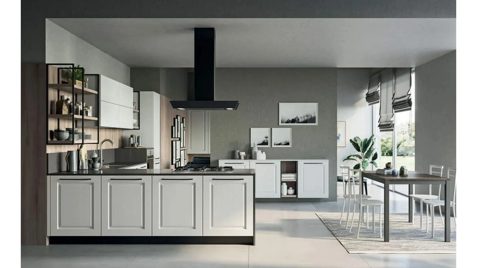 Cucina Maya con penisola Composizione 03 in legno laccato di Prima Cucine