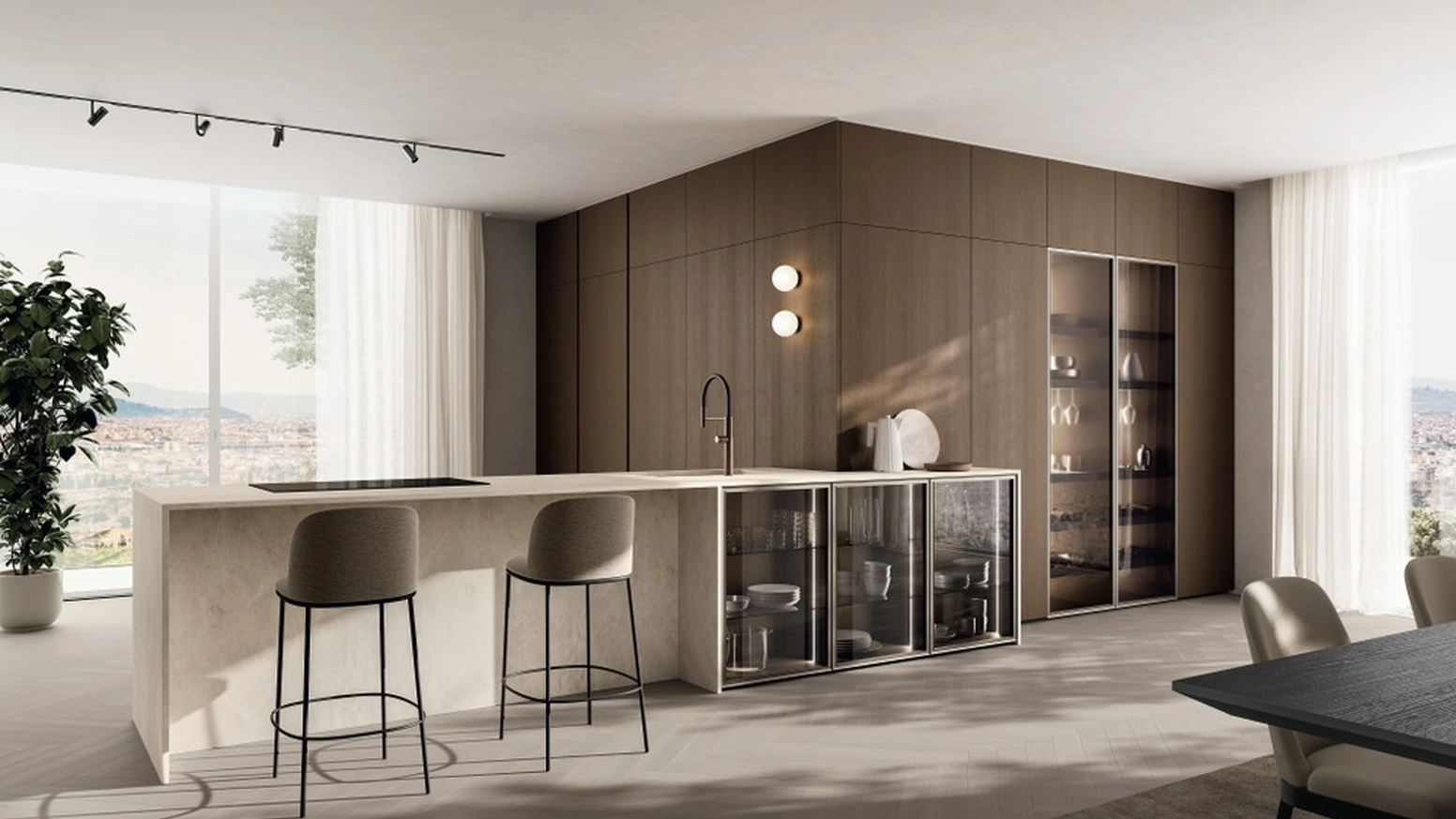 Cucina Moderna con penisola Regola 02 in melaminico e gres di Scavolini
