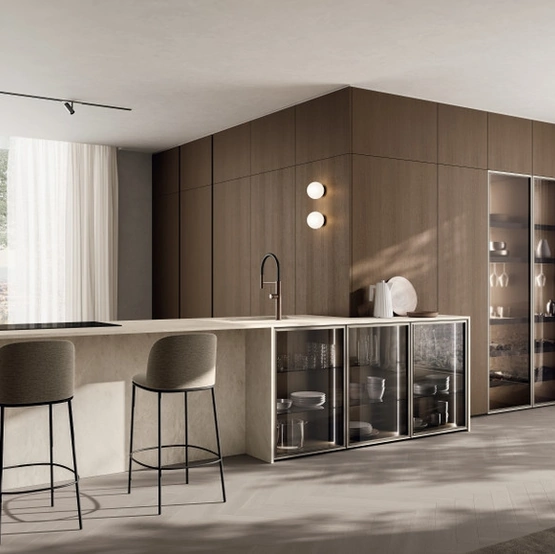 Cucina Moderna con penisola Regola 02 in melaminico e gres di Scavolini