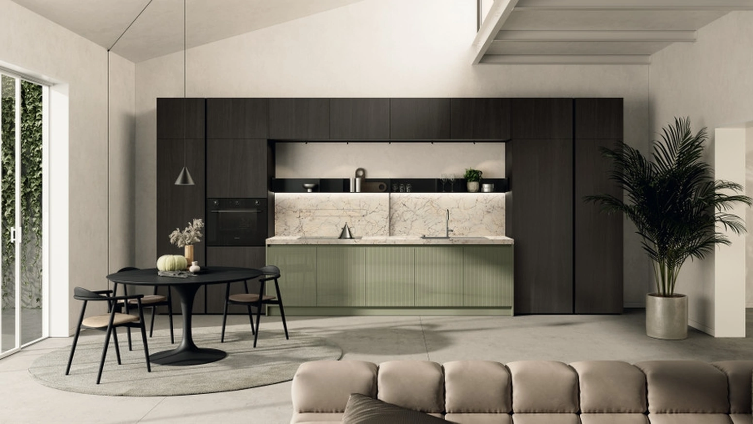 Cucina Moderna lineare Regola 04 in laccato e Rovere di Scavolini