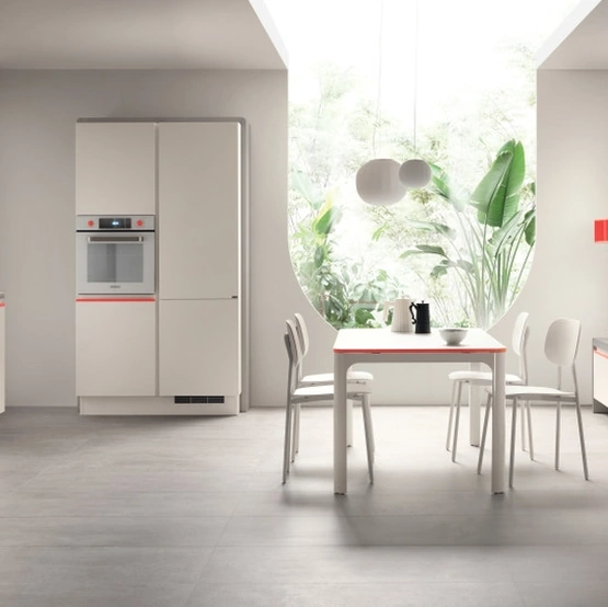 Cucina Moderna Dandy Plus 01 Bianco con maniglia Rosso Corallo di Scavolini