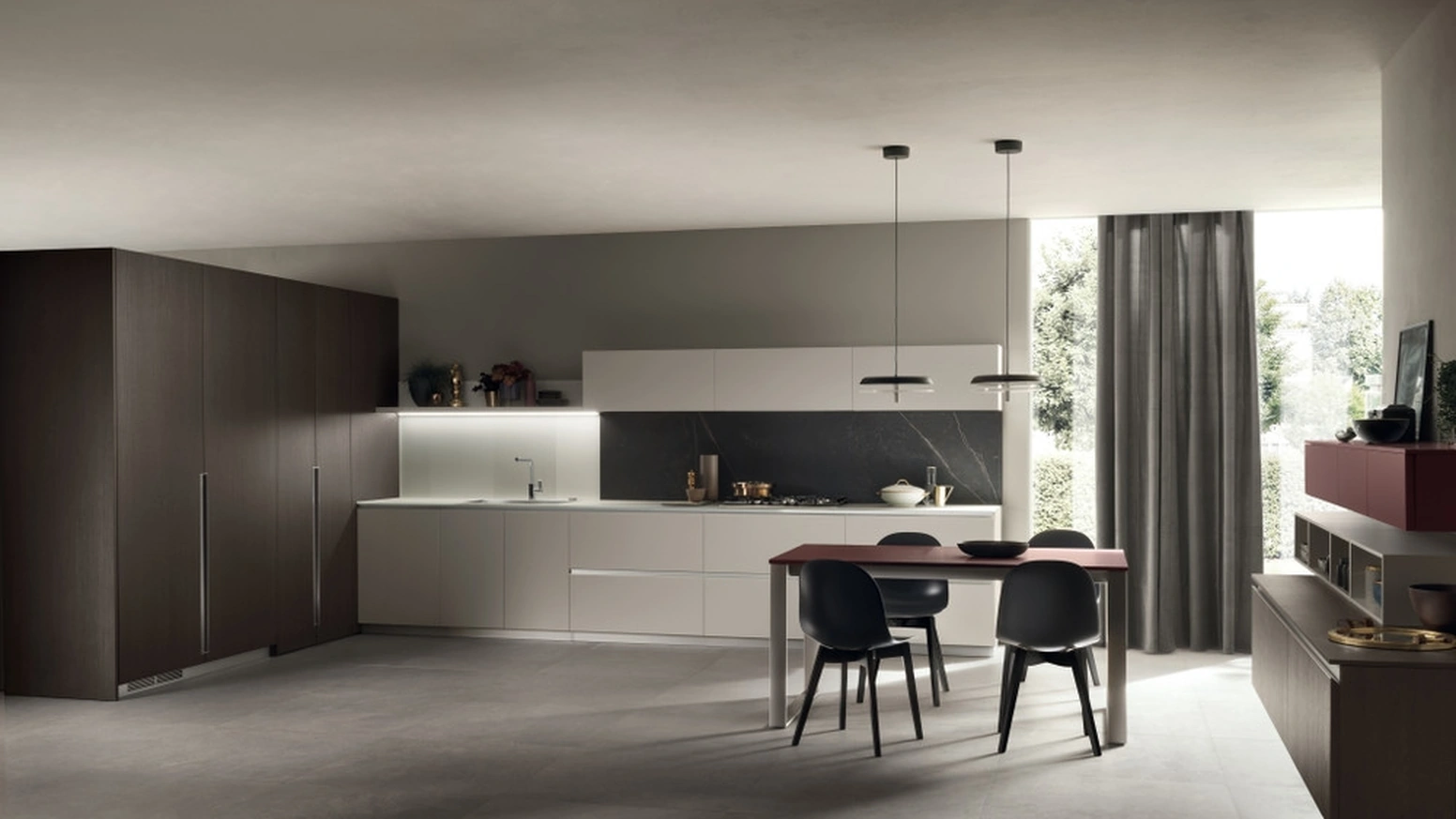 Cucina Moderna DeLinea 08 in laccato Grigio Chiaro e Rovere Grafite di Scavolini