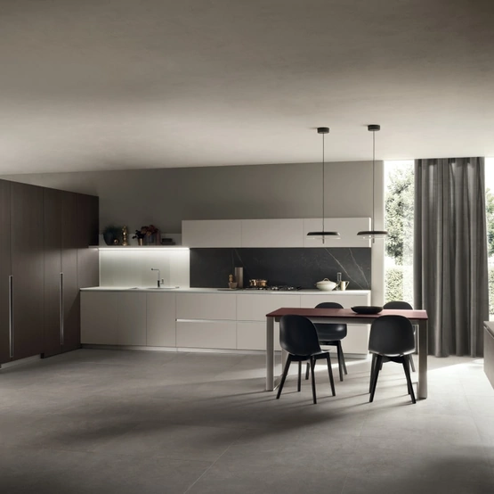 Cucina Moderna DeLinea 08 in laccato Grigio Chiaro e Rovere Grafite di Scavolini