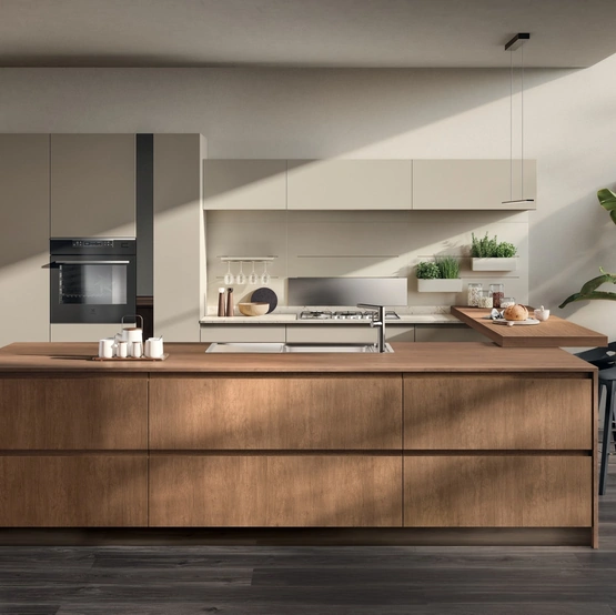Cucina Moderna Motus 02 in Rovere Landscape e laccato opaco Visone di Scavolini