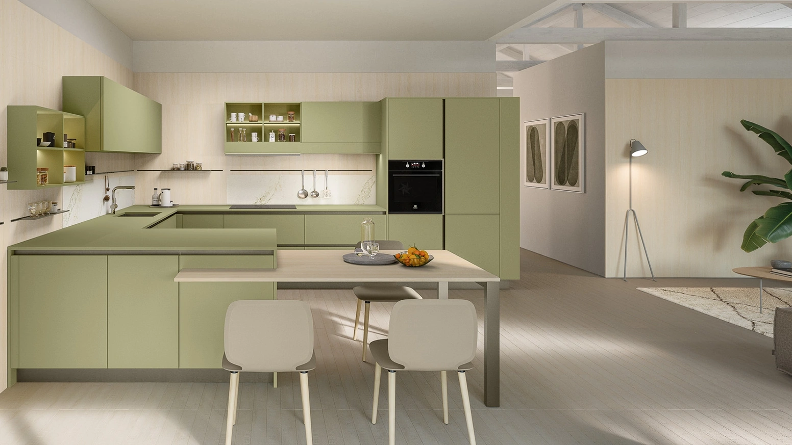 Cucina Moderna con penisola Start-Time J 04 di Veneta Cucine