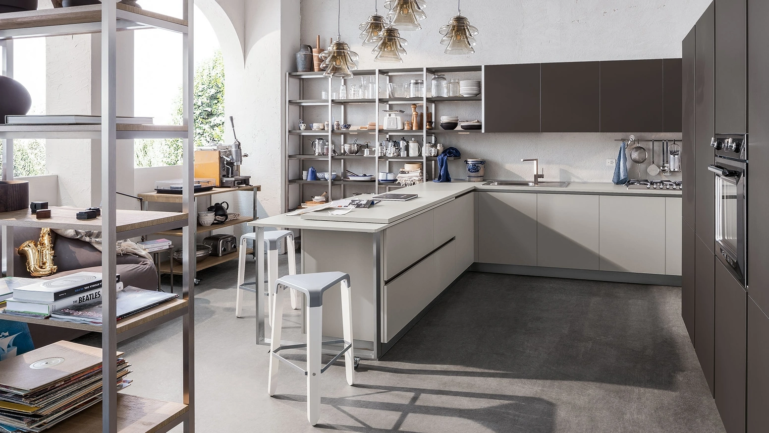 Cucina Moderna Start-Time J 09 finitura Antracite e Grigio di Veneta Cucine