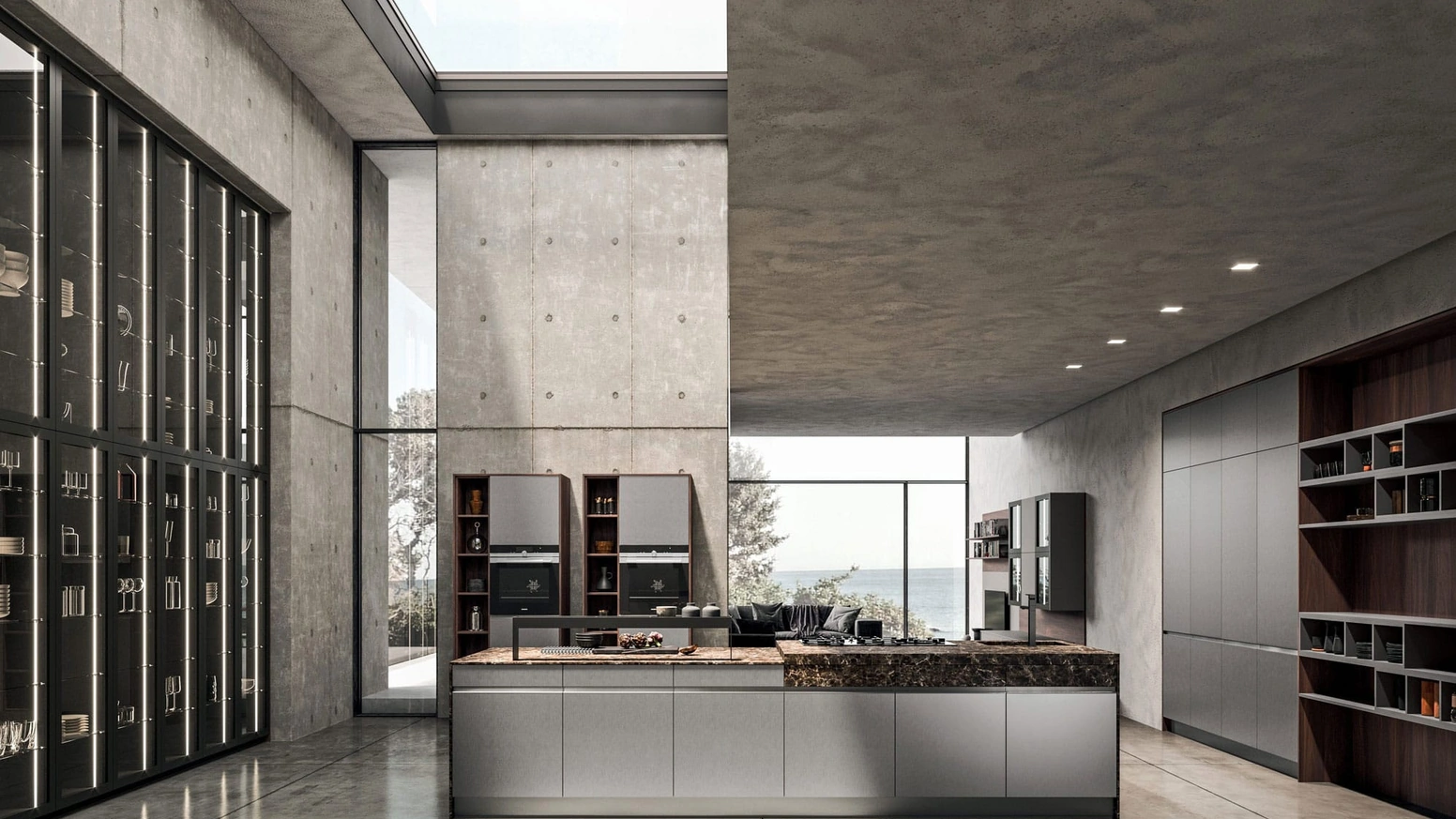 Cucina Moderna con isola Time 05 in Fenix acciaio e laminato stratificato Cuba di Gentili Cucine