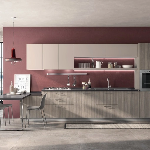 Cucina Moderna Urban & Urban 02 in decorativo Eucalipto Taj e Sabbia Easy di Scavolini