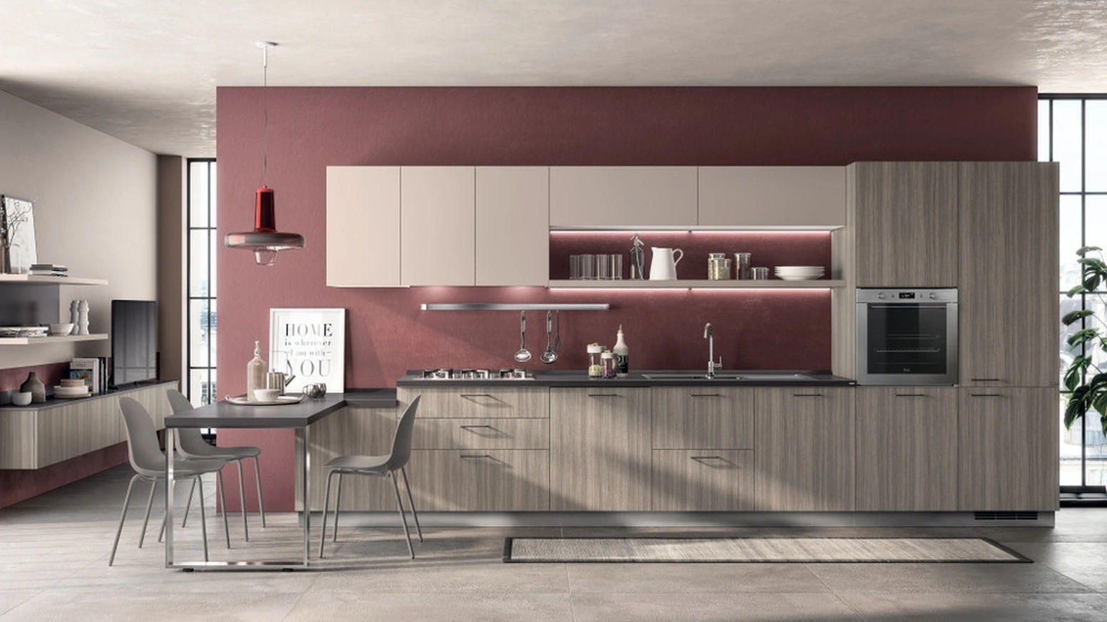 Cucina Moderna Urban & Urban 02 in decorativo Eucalipto Taj e Sabbia Easy di Scavolini