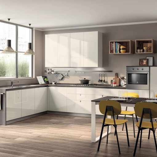 Cucina Moderna angolare Urban & Urban 04 in laccato Bianco lucido di Scavolini