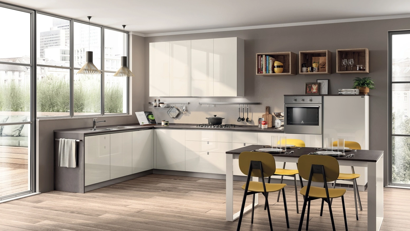 Cucina Moderna angolare Urban & Urban 04 in laccato Bianco lucido di Scavolini