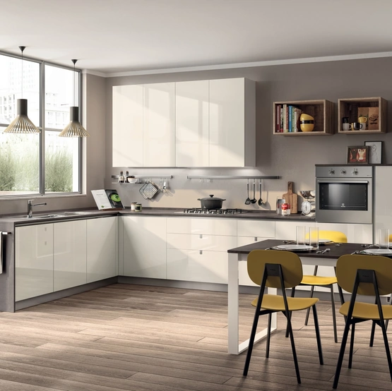 Cucina Moderna angolare Urban & Urban 04 in laccato Bianco lucido di Scavolini