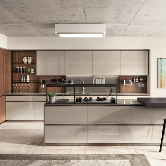 Cucina su misura con isola Boxi 02 Visone e Noce Sunset di Scavolini